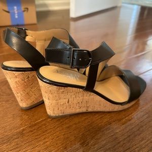 Franco Sarto Black Cork Wedge Shoes